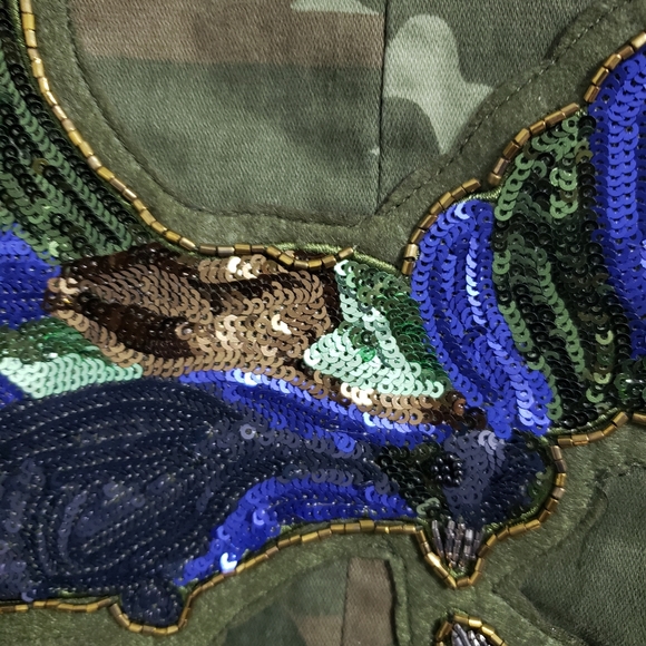ZARA Camo Sequin Beaded Birds Jacket - Picture 13 of 16